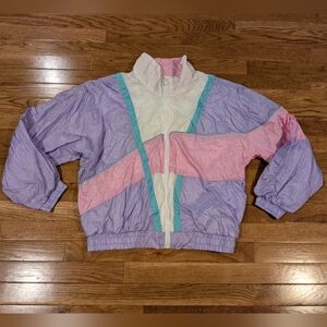 Vintage Colorblock Purple Pink Teal White Full-zip Windbreaker Jacket Medium